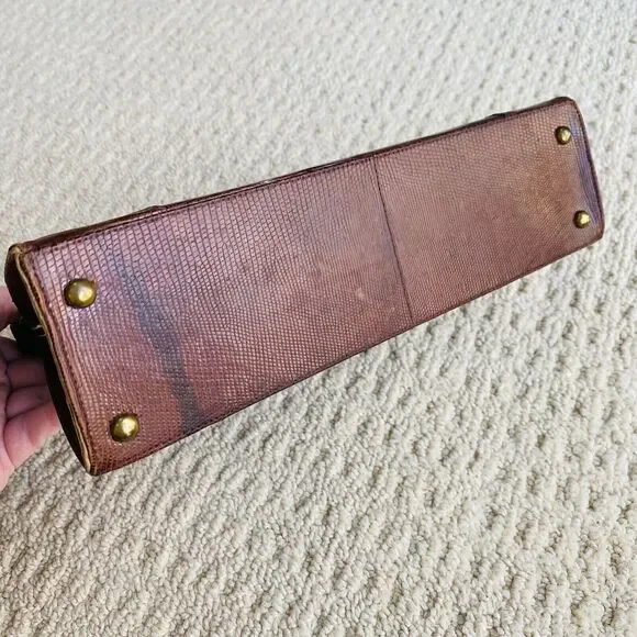 VTG Lizard Snake Alligator Skin Purse Caramel Brown Textured Leather Pocketbook